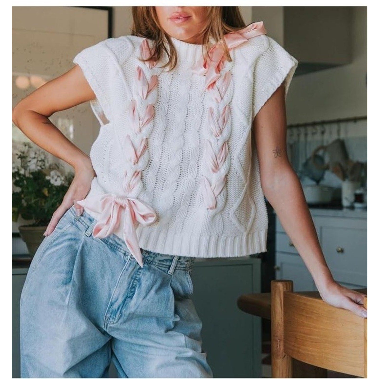Love Salve Cable Knit Sweater Women's Colorblock Top Chic & Comfortable Fit M