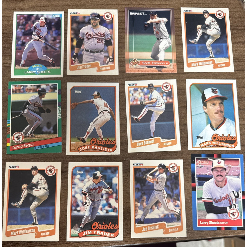 Lot of 57 Baltimore Orioles MLB Topps Baseball Trading Cards assorted 1980-1992
