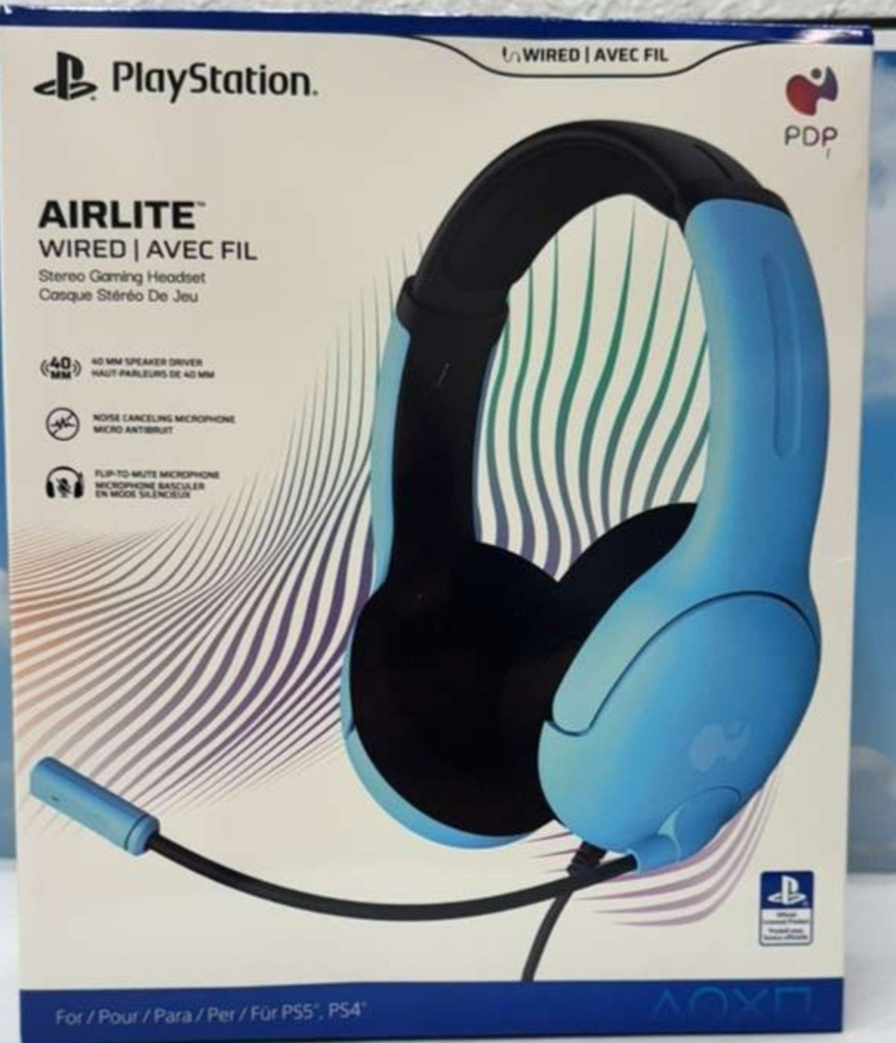 PDP AIRLITE Wired Gaming Headset, Sony PS5/PS4/PS3/PC, Noise-canceling Blue