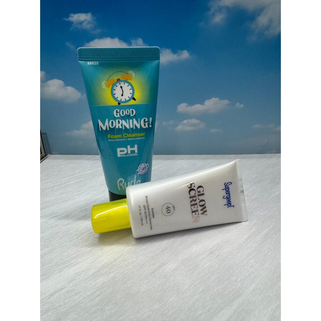 Rude Good Morning Foam Cleanser + Supergoop Glow Screen SPF 40 Skincare Bundle