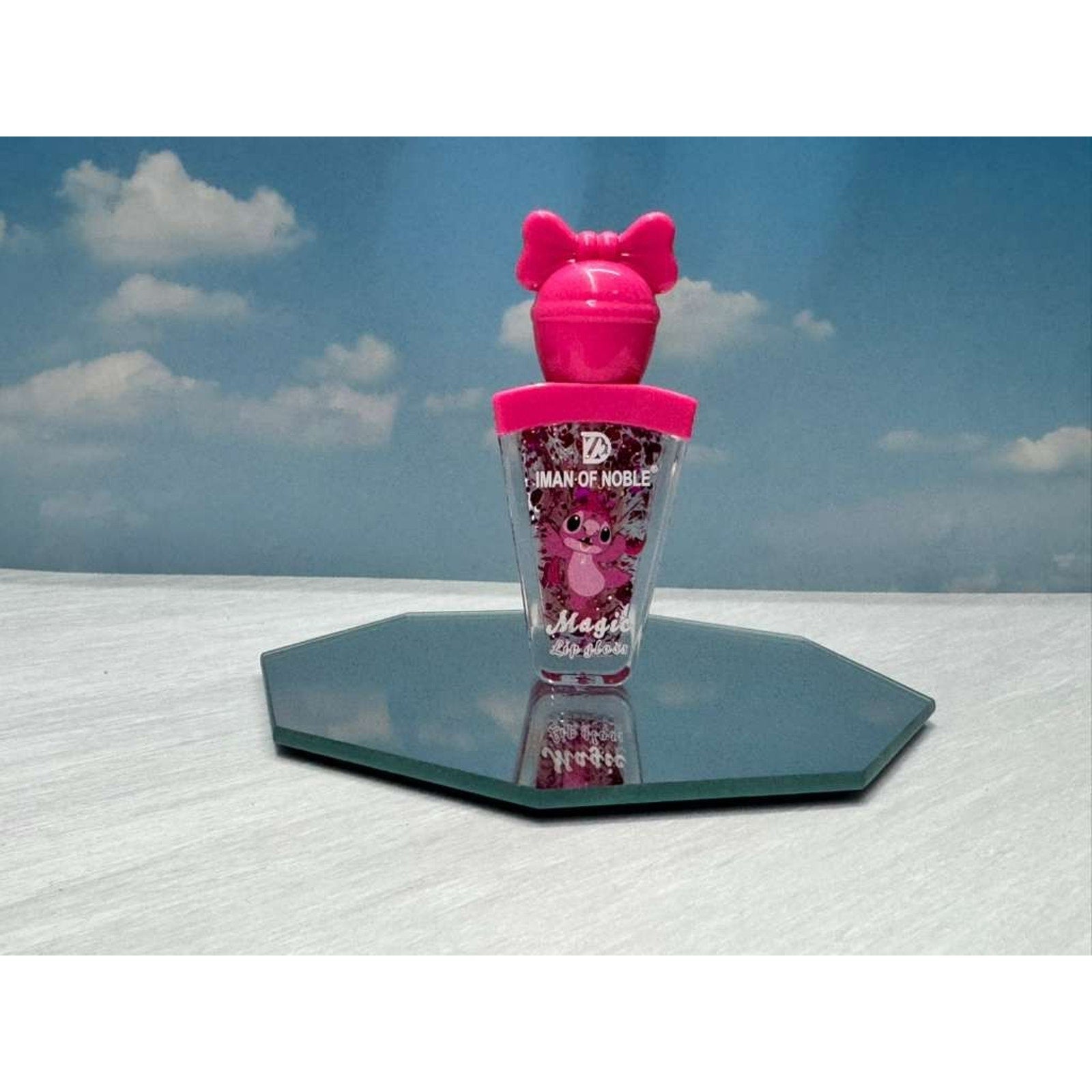 Cute Glitter Lip Gloss Bow Cap Cartoon LipStitch Kids Makeup Iman Of Noble 6/pcs