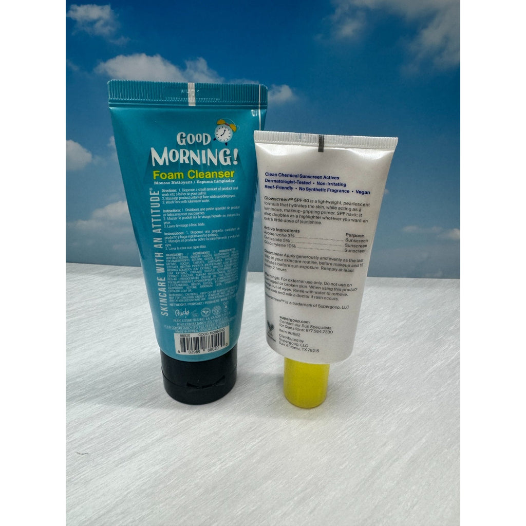 Rude Good Morning Foam Cleanser + Supergoop Glow Screen SPF 40 Skincare Bundle