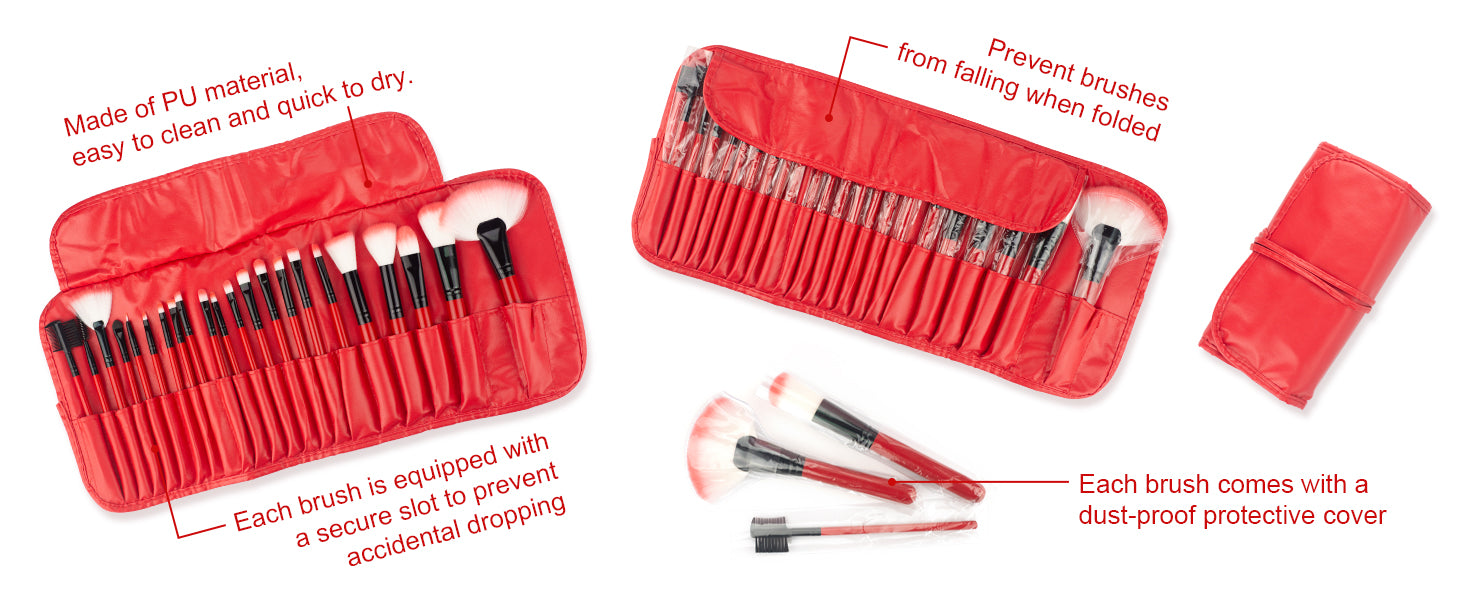 Professional Makeup Brush Set - 22pcs Red Cosmetic Brushes Kits No Shedding Foundation Eyeshadow Brushes with Storage Bag for Girls Ladies