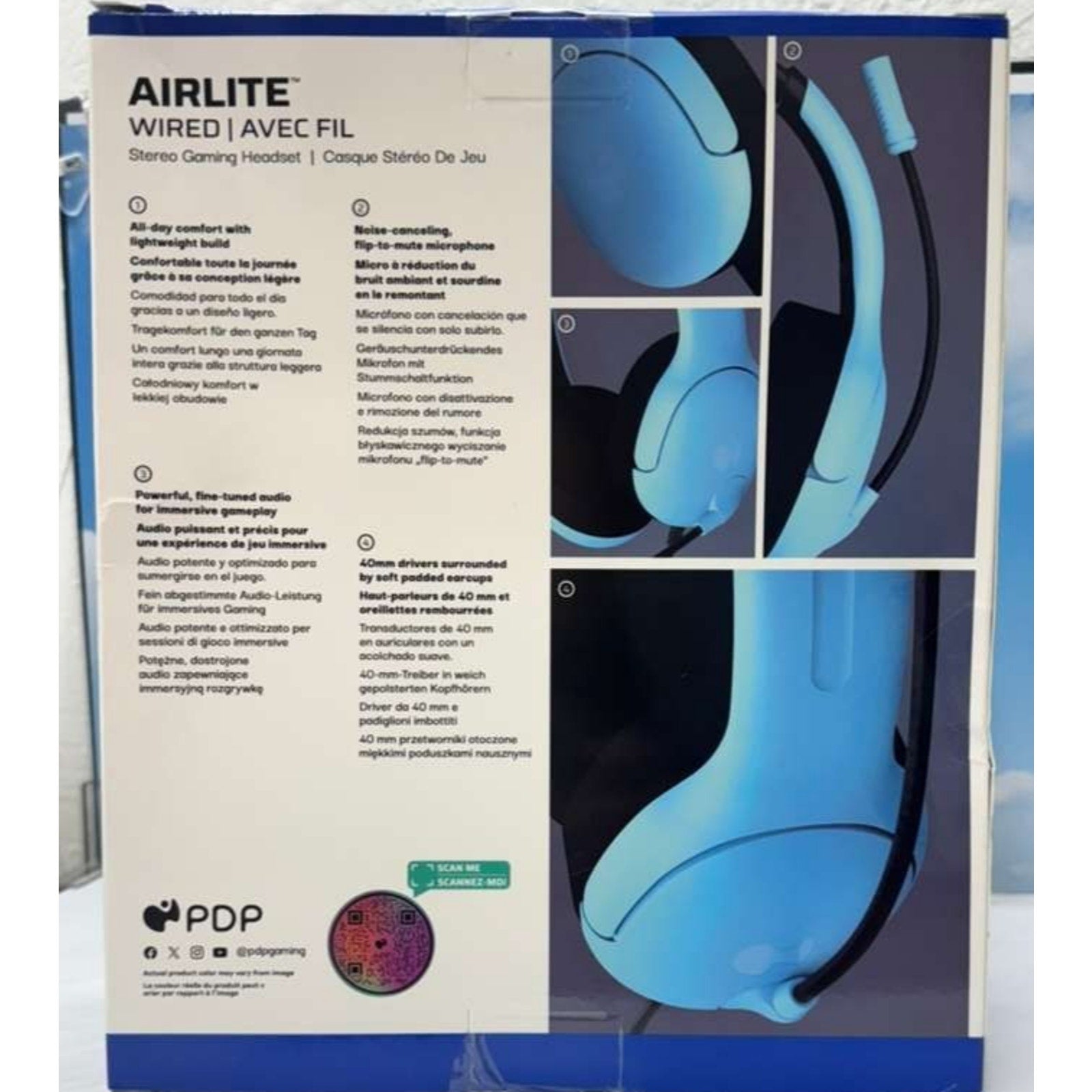 PDP AIRLITE Wired Gaming Headset, Sony PS5/PS4/PS3/PC, Noise-canceling Blue