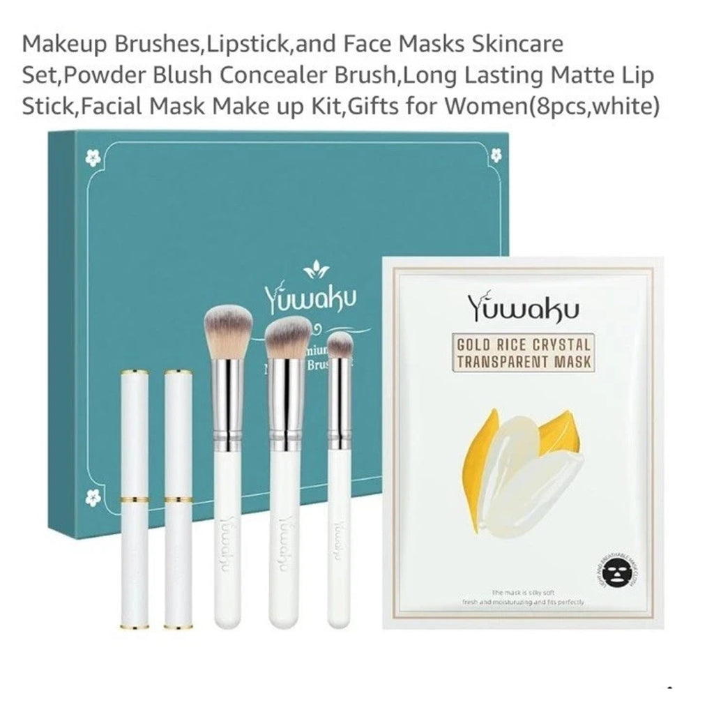 Yuwaku Premium Makeup Brush Set + Gold Rice Crystal Transparent Mask 8 pieces