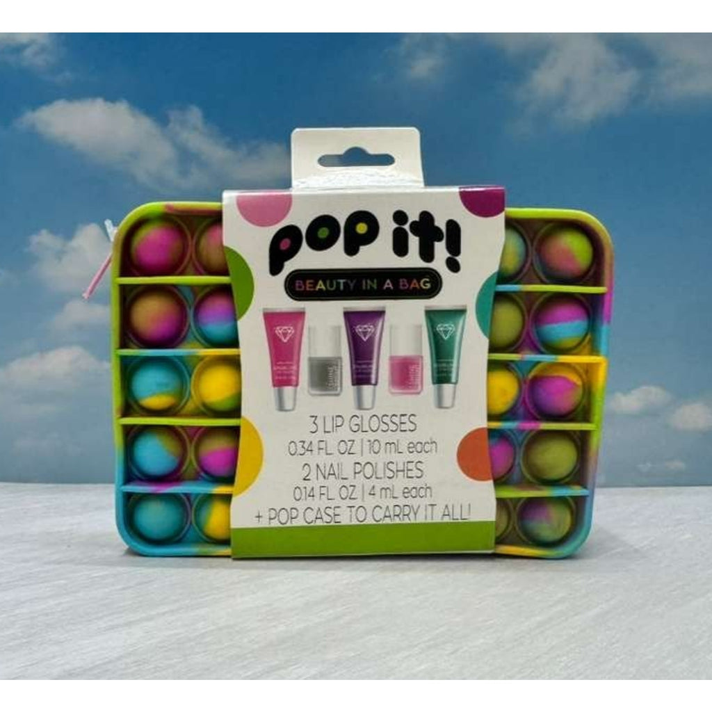 Pop It Beauty in a Bag Lip Gloss & Nail Polish Set w/ Pop Fidget Case New