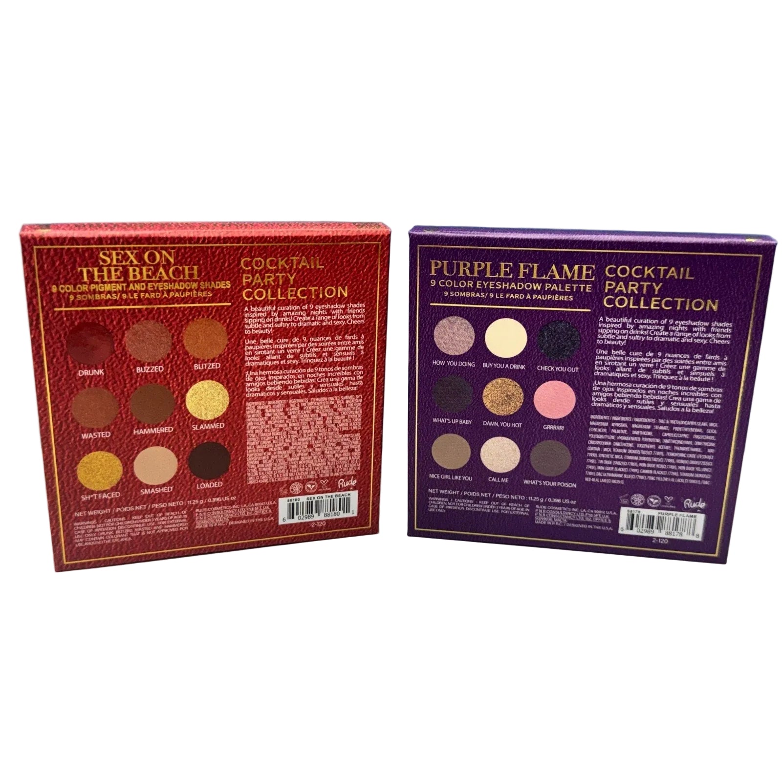 Rude Cosmetics Sex On The Beach 9 Color Eyeshadow Palette Pigment Shades set of2