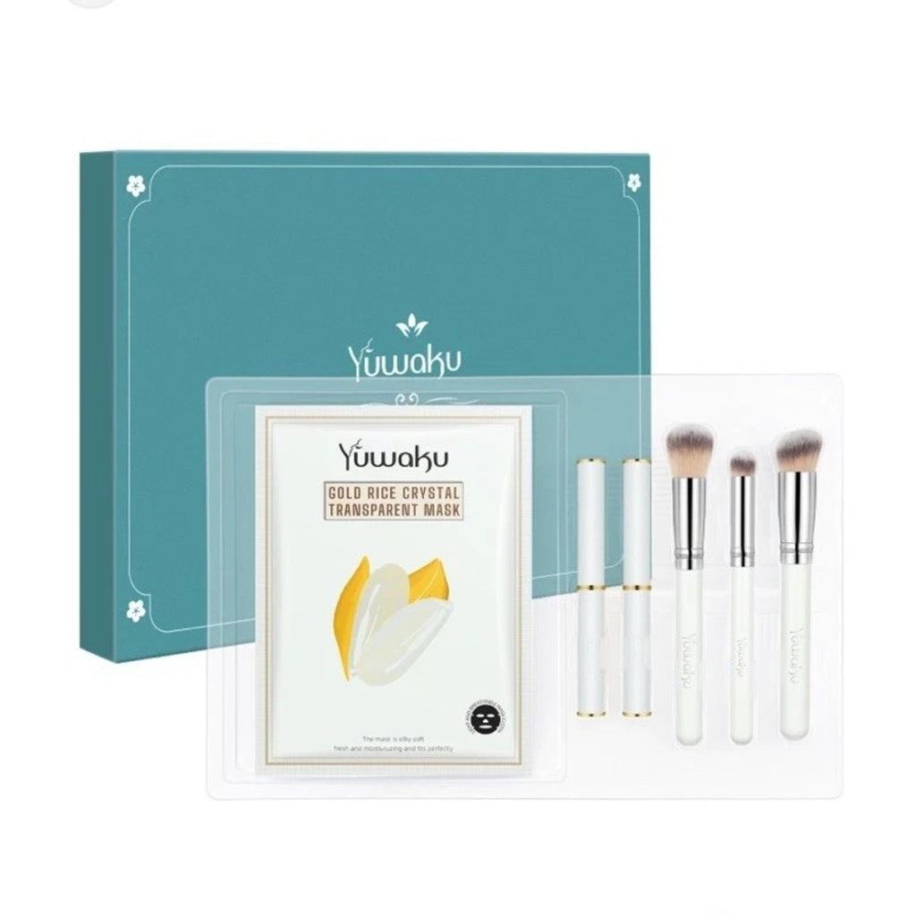 Yuwaku Premium Makeup Brush Set + Gold Rice Crystal Transparent Mask 8 pieces