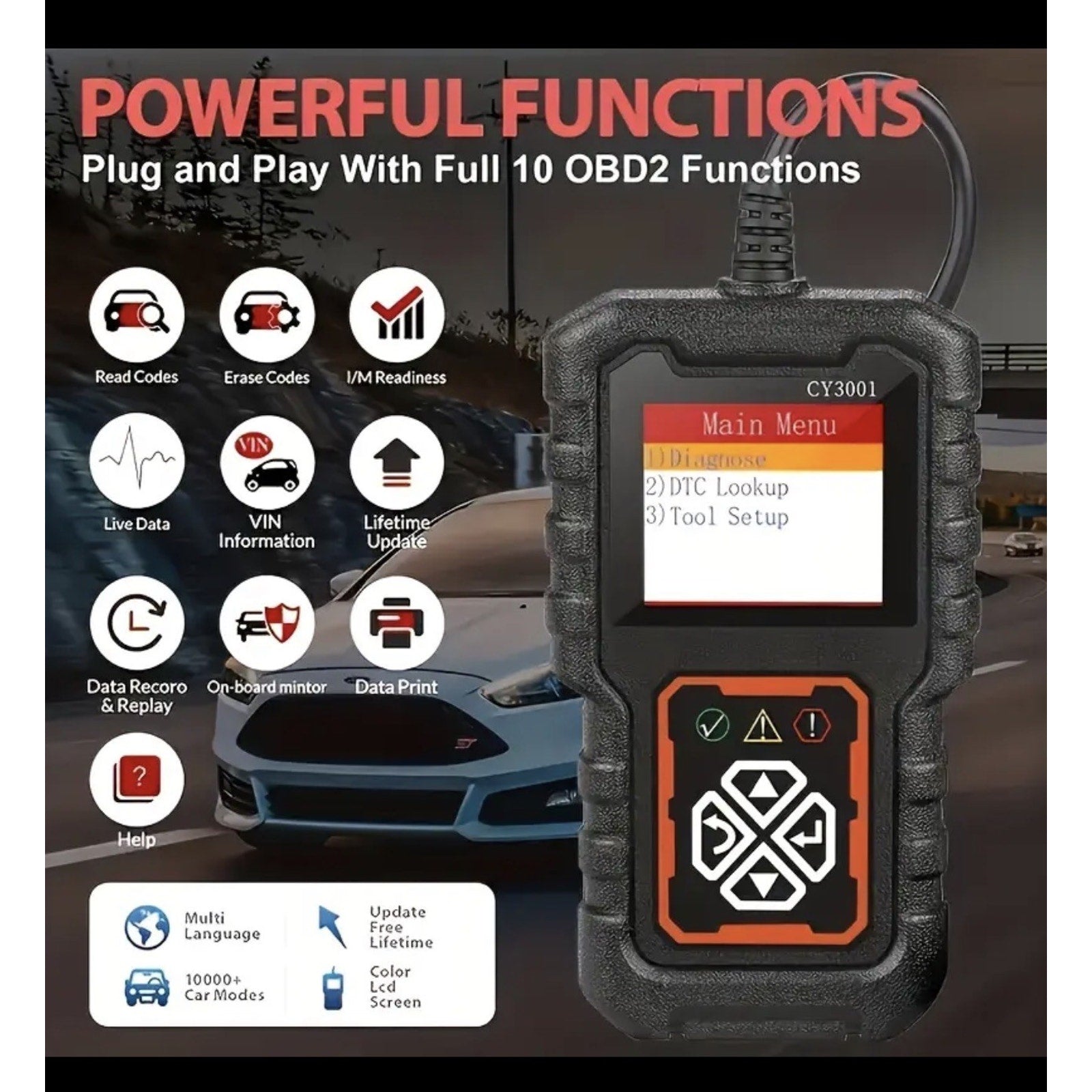 Professional OBD2 Car Scanner Diagnostic Tool. Read and Clear Vehicle Codes.