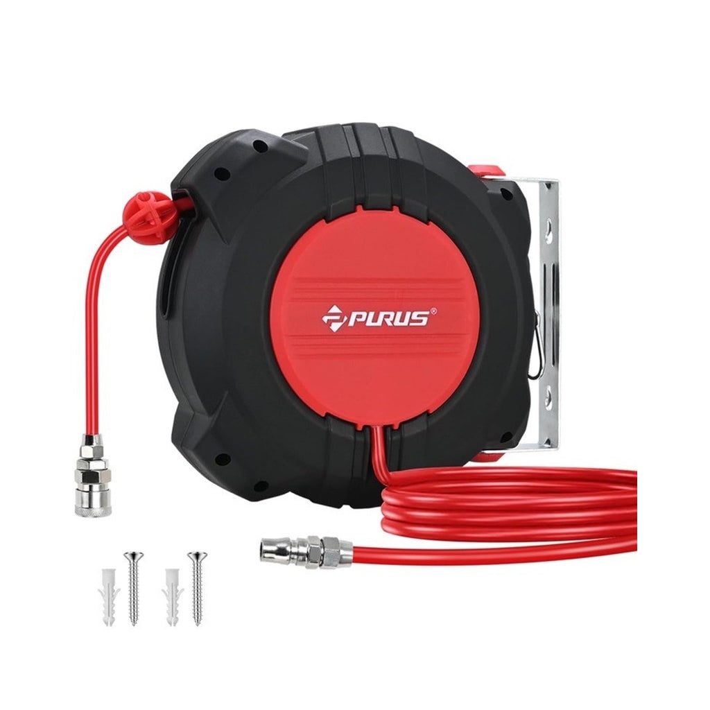 PURUS Retractable Air Hose Reel, 3/8" x 32ft, 180° Swivel Wall/Ceiling Mount