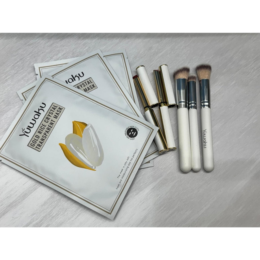 Yuwaku Premium Makeup Brush Set + Gold Rice Crystal Transparent Mask 8 pieces