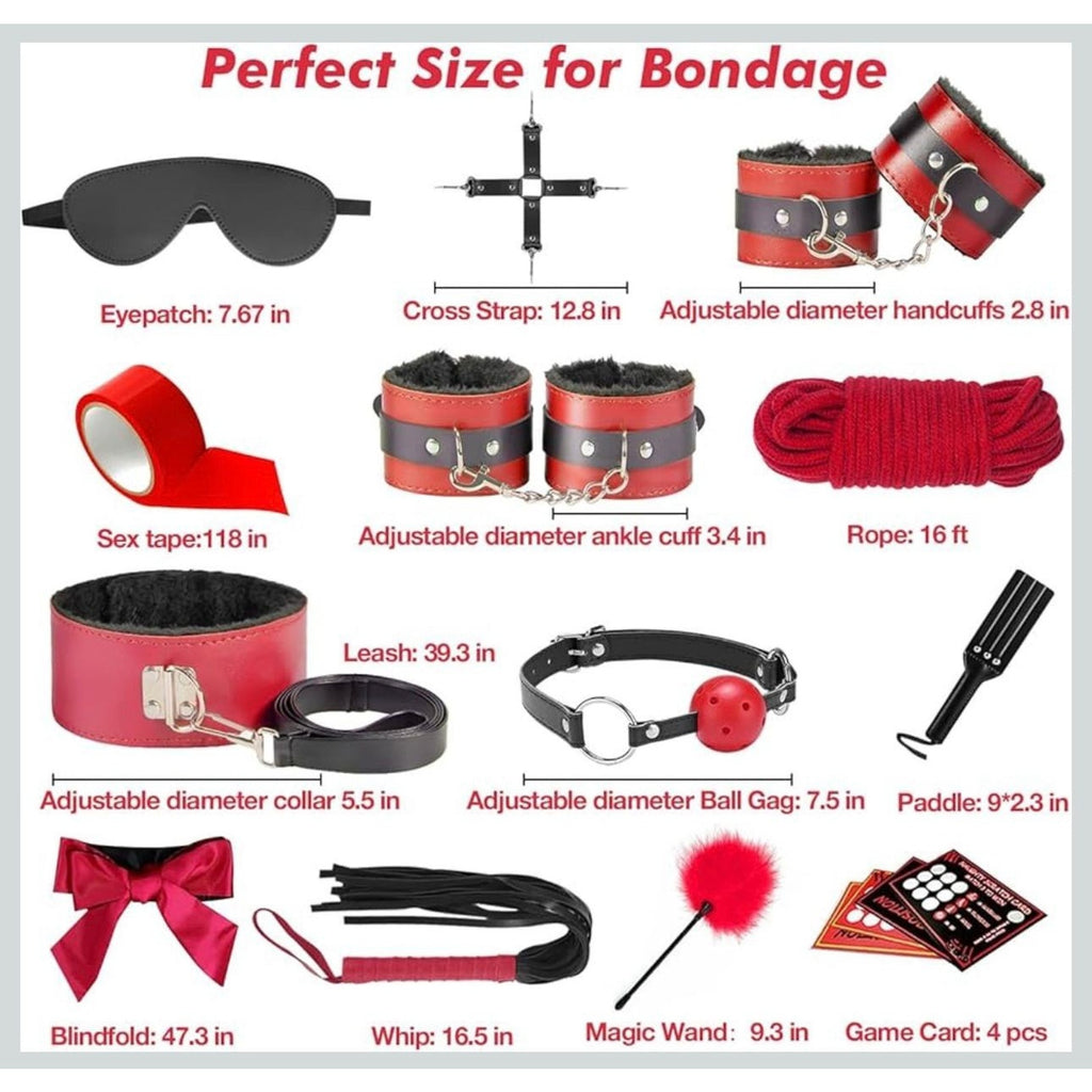 36PC Adult Bondage Set Restraints Cuffs Rope Gag Plug Flogger