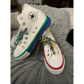 White Canvas High Top Sneakers Rainbow Sole & Laces Pride Style Women’s Size 36