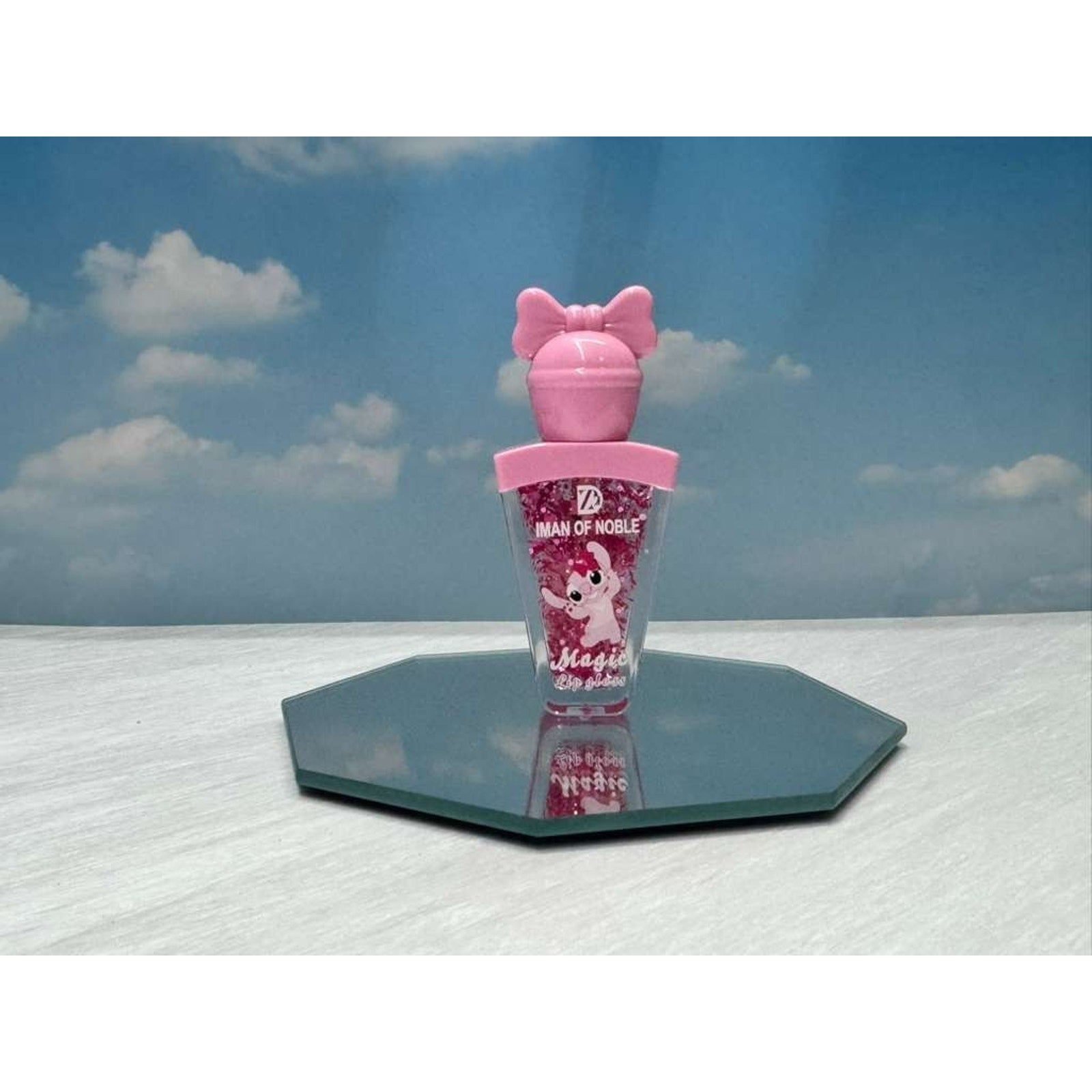 Cute Glitter Lip Gloss Bow Cap Cartoon LipStitch Kids Makeup Iman Of Noble 6/pcs