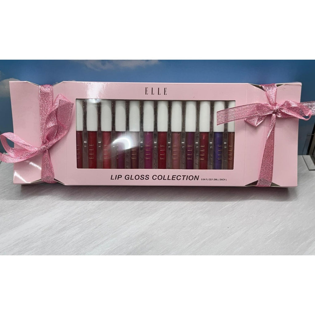 ELLE Lip Gloss Collection Gift Set 12 Piece Shimmer Glosses Pink Box New