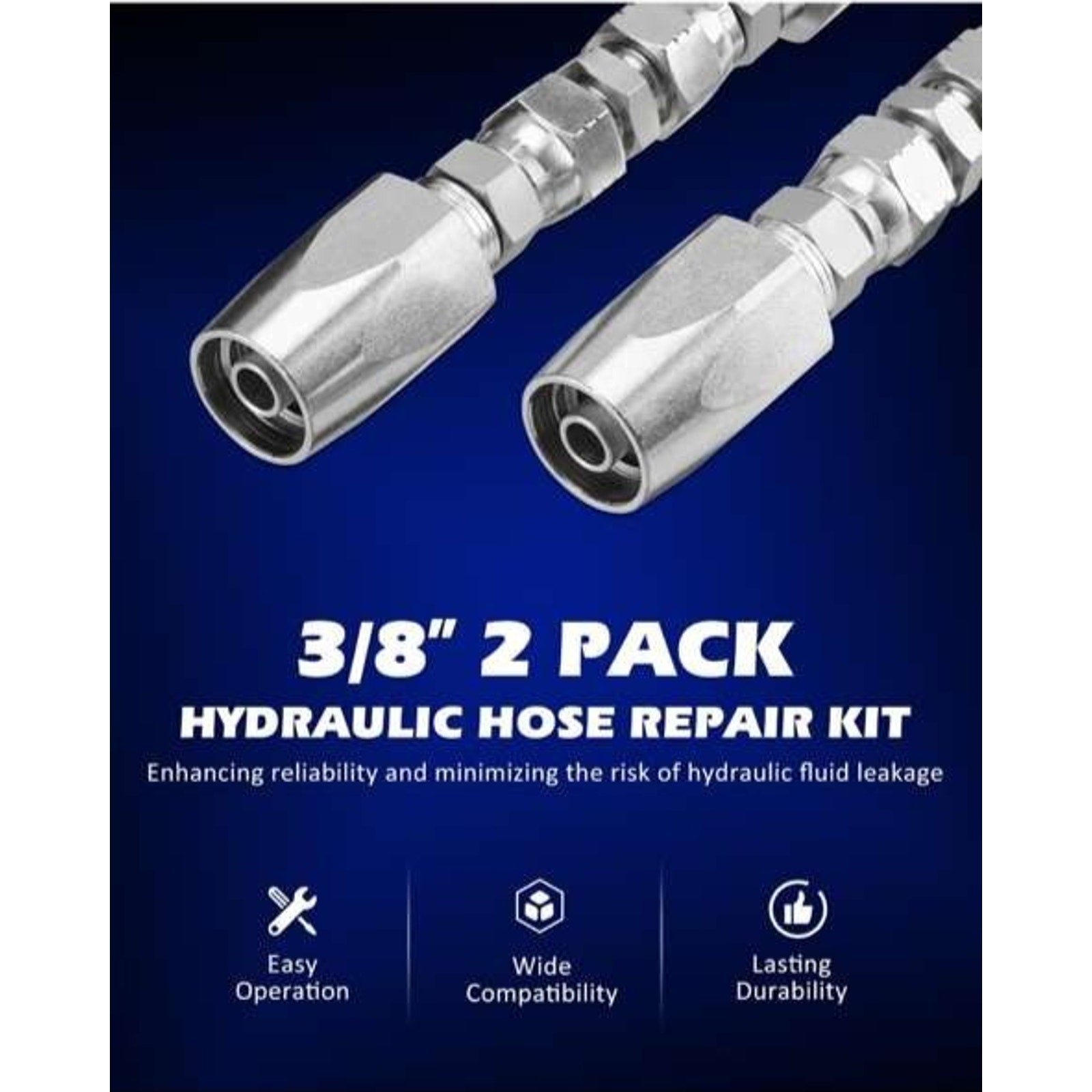 2x Hydraulic Hose Repair Kits - 3/8 ID 2-Wire Hose Reusable Field Repair Fitting