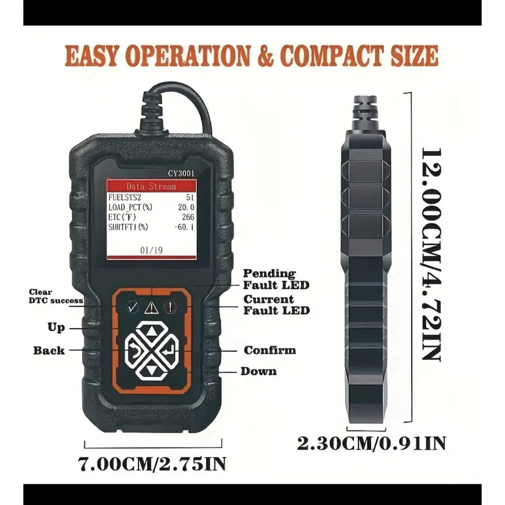 Professional OBD2 Car Scanner Diagnostic Tool. Read and Clear Vehicle Codes.