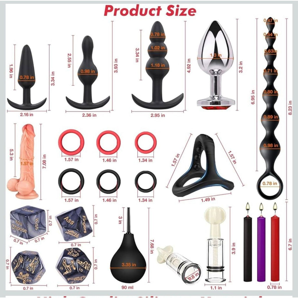 36PC Adult Bondage Set Restraints Cuffs Rope Gag Plug Flogger