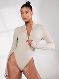 BASICS Zip Front Ribbed Knit Bodysuit size S