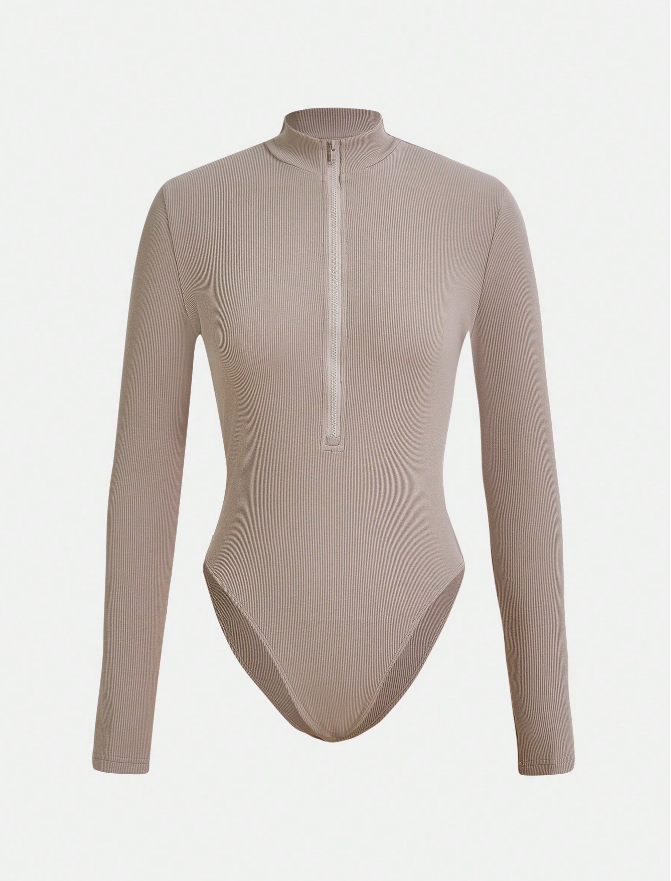BASICS Zip Front Ribbed Knit Bodysuit size S