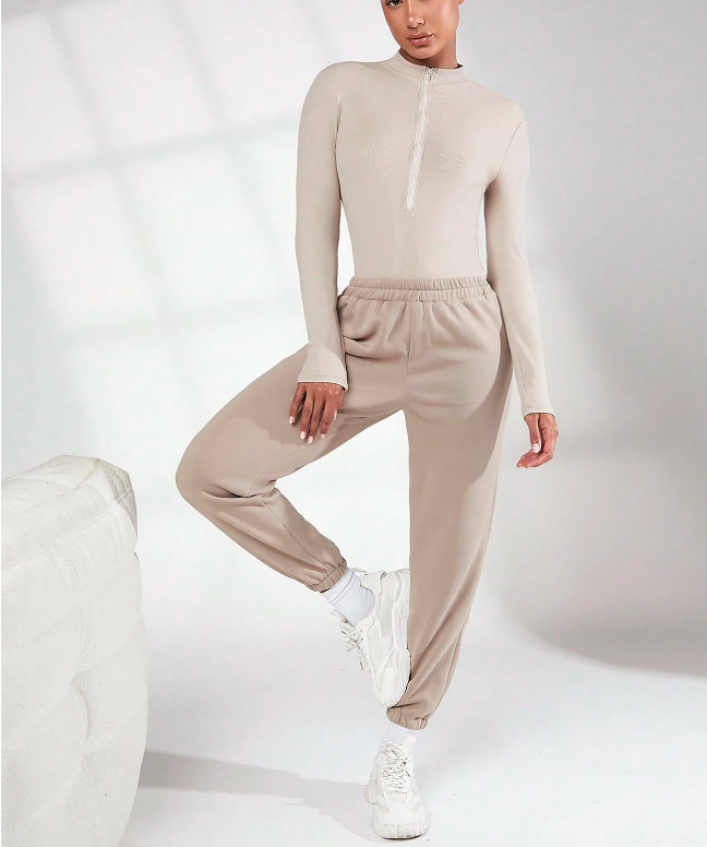 BASICS Zip Front Ribbed Knit Bodysuit size S