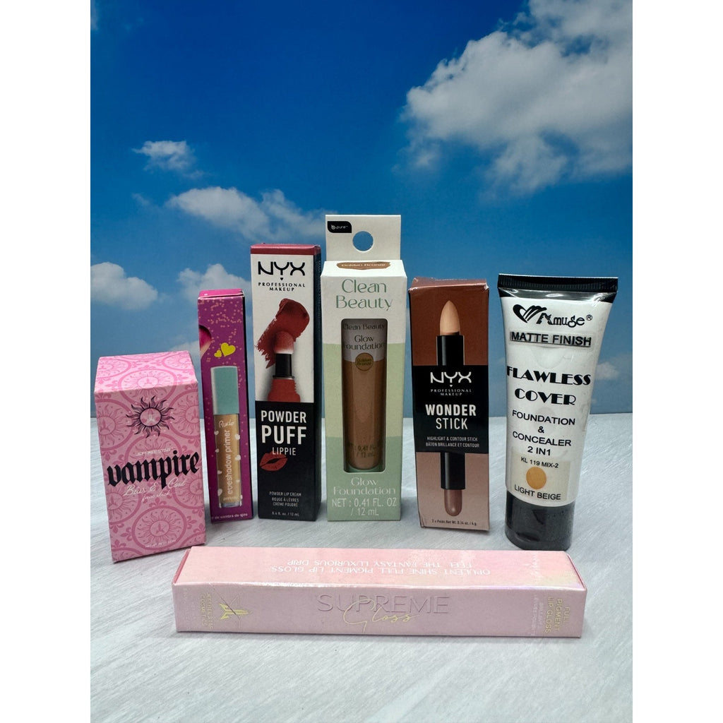 Makeup Bundle Lot NYX Jeffree Star Clean Beauty Foundation Gloss Contour 7 units
