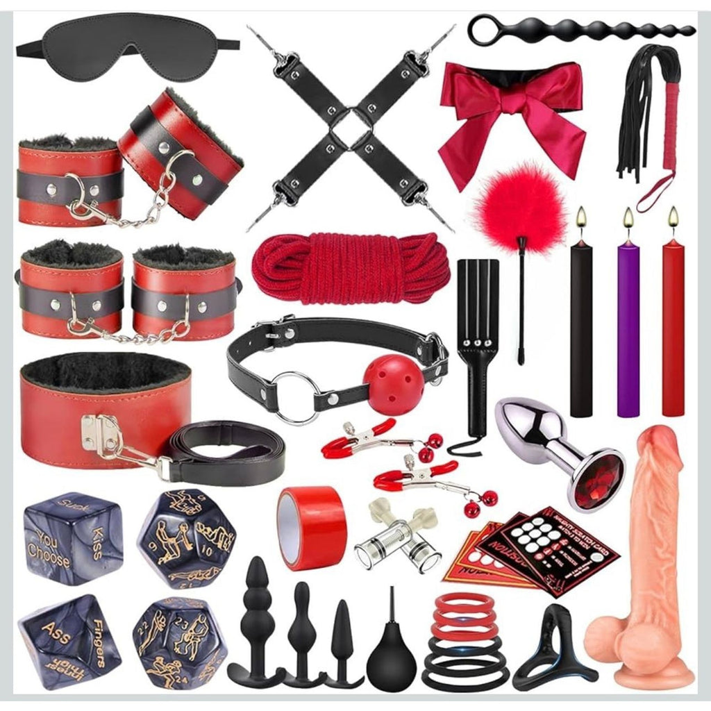 36PC Adult Bondage Set Restraints Cuffs Rope Gag Plug Flogger