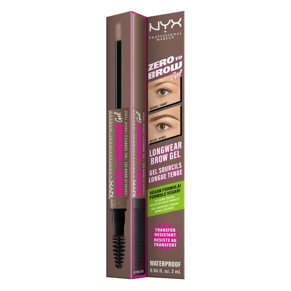 NYX Professional Makeup Zero to Brow Longwear Eyebrow Gel, ash brown, 0.06 fl oz