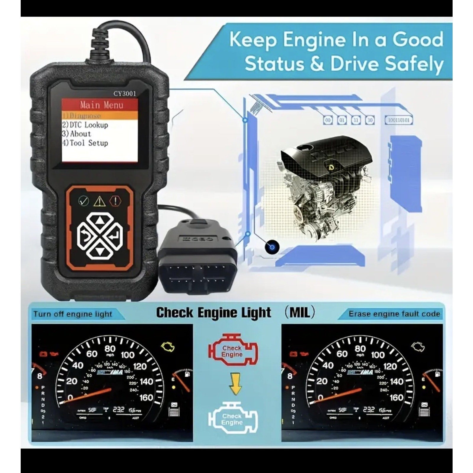 Professional OBD2 Car Scanner Diagnostic Tool. Read and Clear Vehicle Codes.