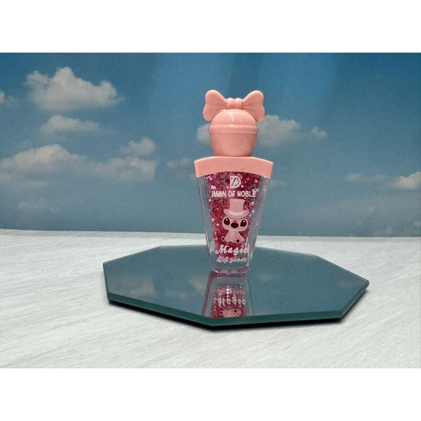 Cute Glitter Lip Gloss Bow Cap Cartoon LipStitch Kids Makeup Iman Of Noble 6/pcs