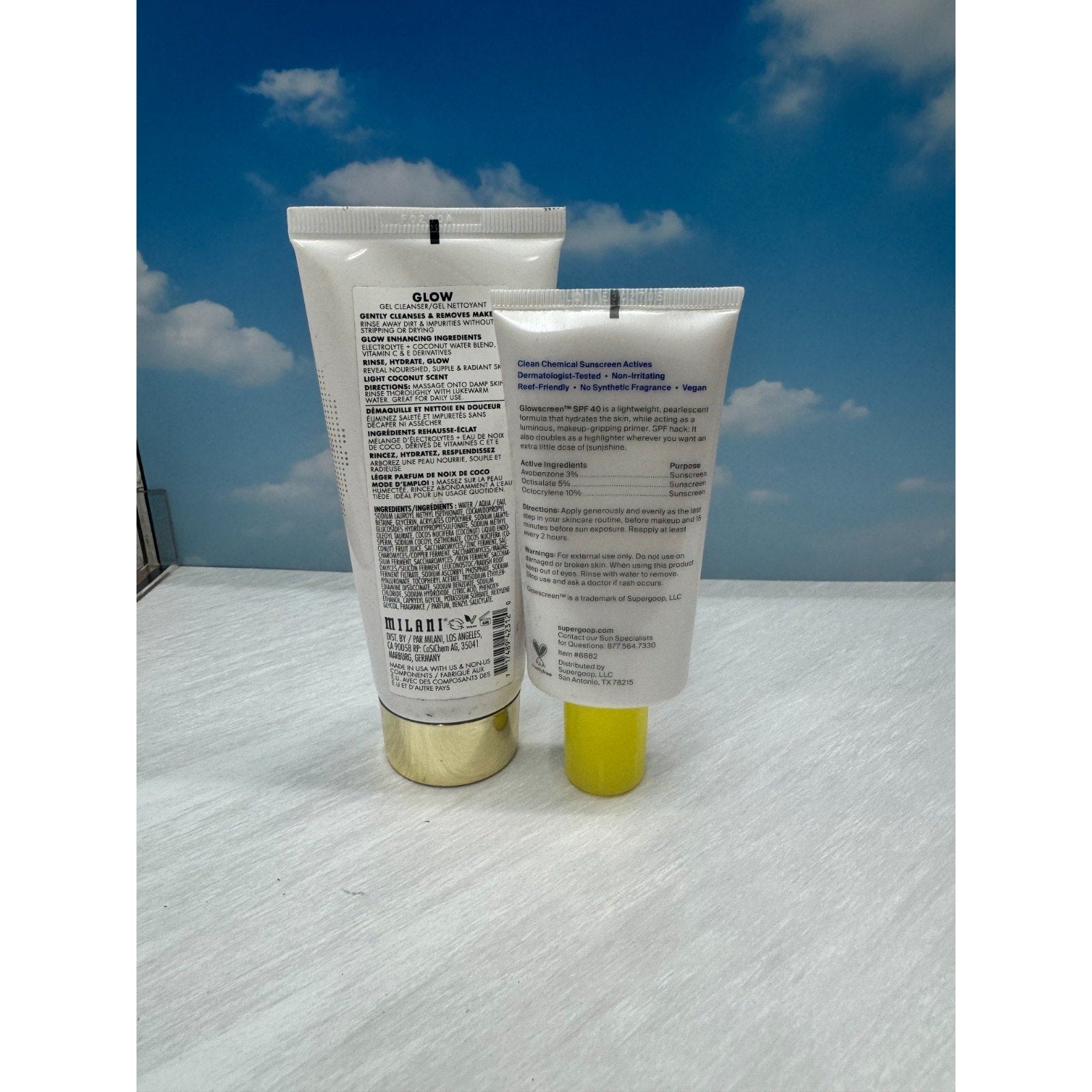 Milani Glow Gel Cleanser 3.4oz + Supergoop Glow Screen SPF 40 Skincare Set