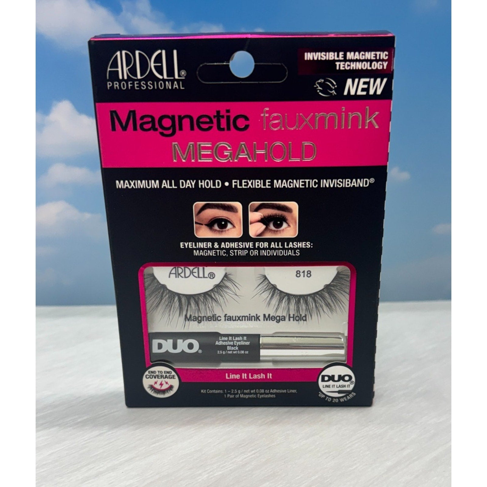 Ardell Magnetic Faux Mink Mega Hold 818 Eyelashes with DUO Adhesive Eyeliner Kit