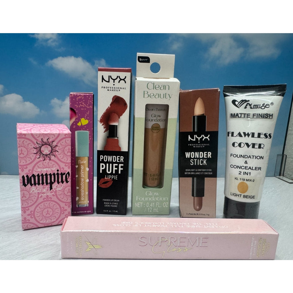 Makeup Bundle Lot NYX Jeffree Star Clean Beauty Foundation Gloss Contour 7 units