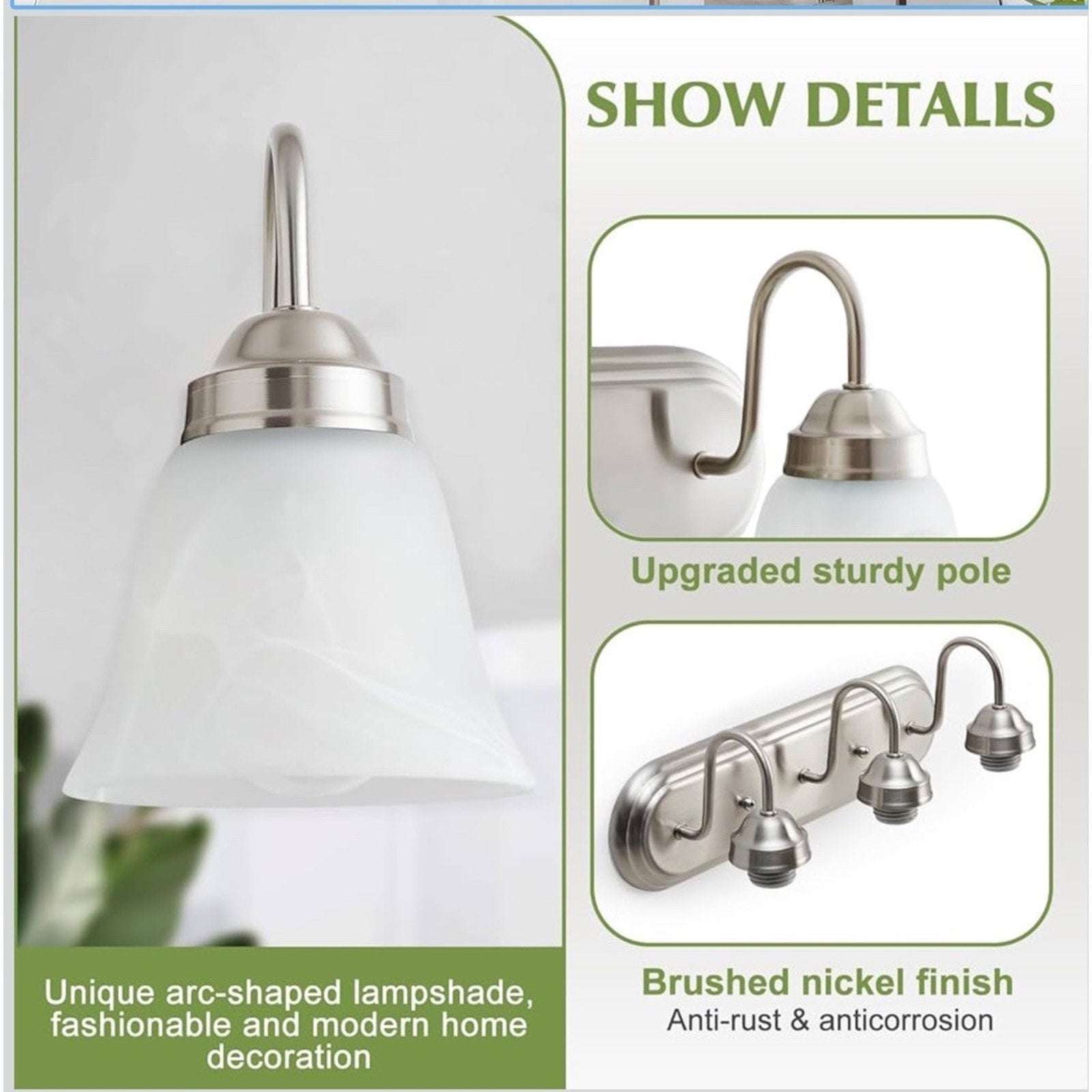 3 Light Bathroom Vanity Lights, Bathroom Light Fixtures over Mirror, Modern Ligh