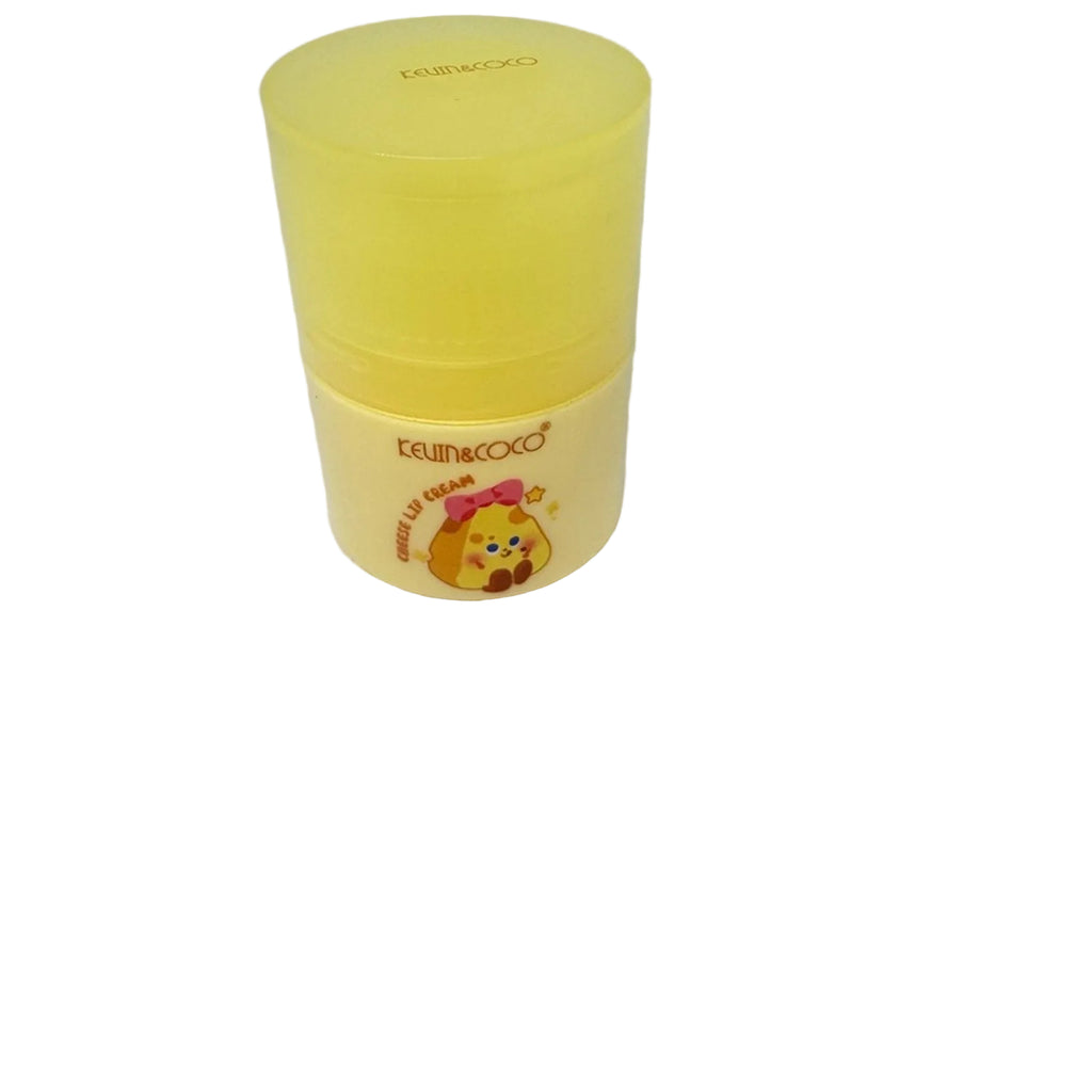 Yellow container with a cartoon character on a white textured background