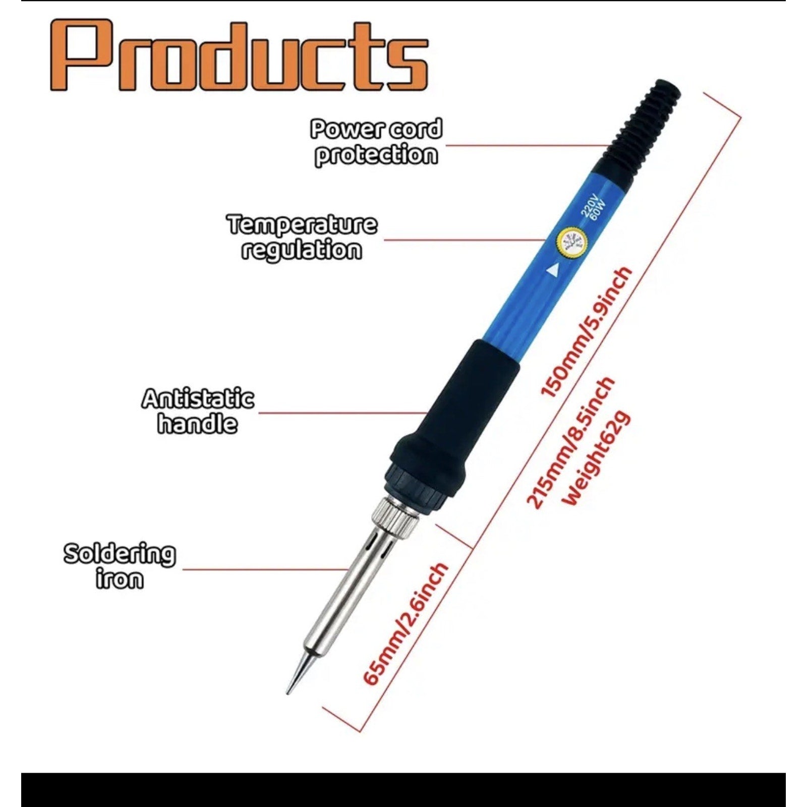 Electric Soldering Iron Gun Adjustable Temperature 60W 110V Welding Solder Wire
