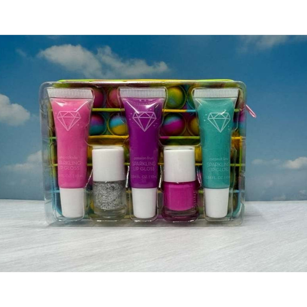 Pop It Beauty in a Bag Lip Gloss & Nail Polish Set w/ Pop Fidget Case New