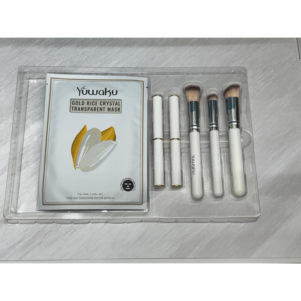 Yuwaku Premium Makeup Brush Set + Gold Rice Crystal Transparent Mask 8 pieces