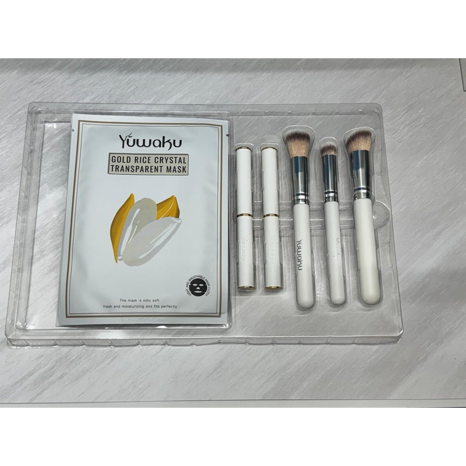 Yuwaku Premium Makeup Brush Set + Gold Rice Crystal Transparent Mask 8 pieces