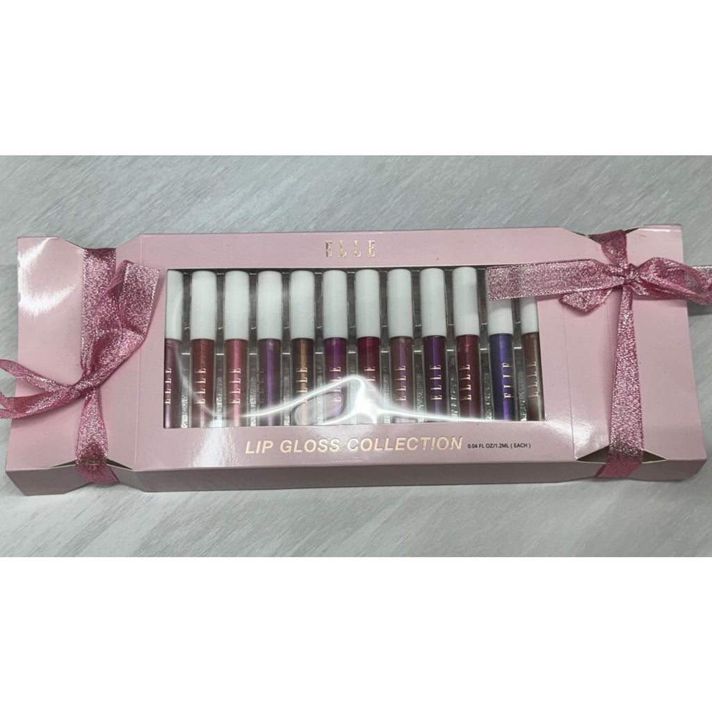 ELLE Lip Gloss Collection Gift Set 12 Piece Shimmer Glosses Pink Box New