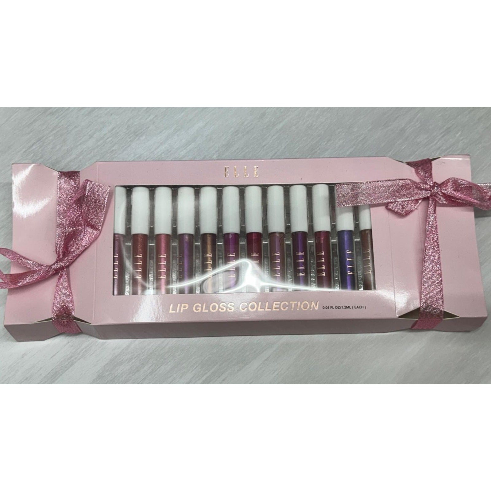 ELLE Lip Gloss Collection Gift Set 12 Piece Shimmer Glosses Pink Box New