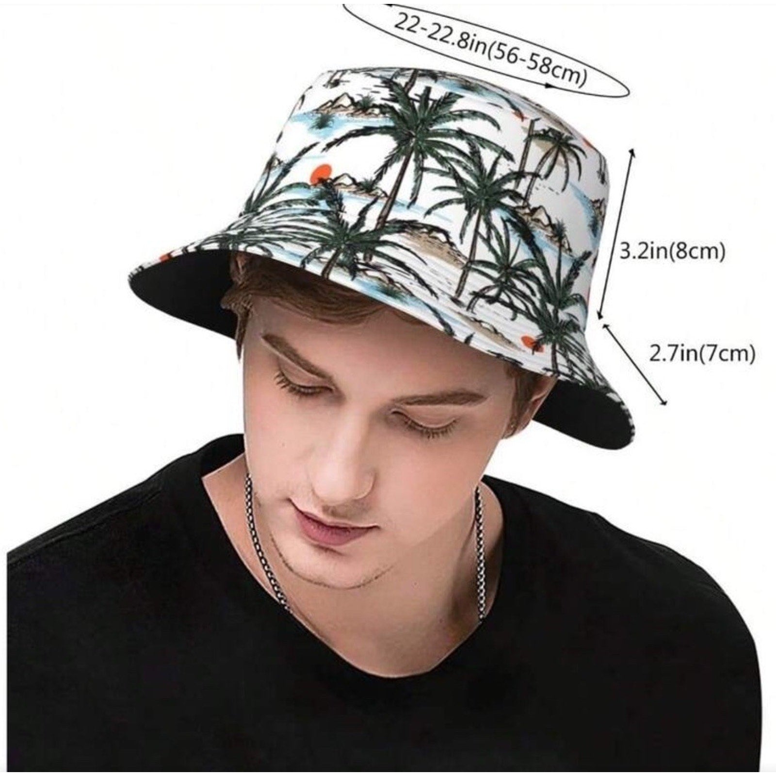 Tropical Print Bucket Hat, Black One Size, Unisex, Beach, Sun, Fishing, USA, NWT
