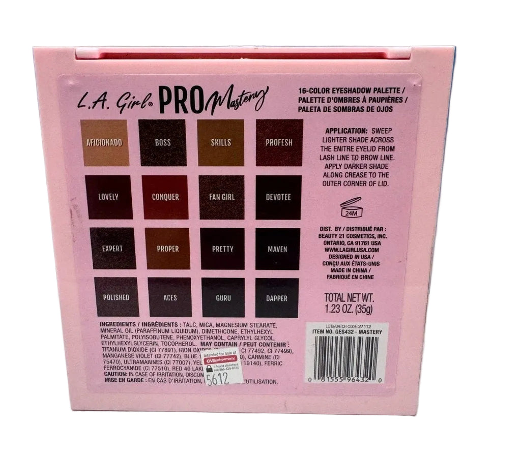 L.A. Girl Pro Mastery Eyeshadow Palette 16 Color Neutral Glam Makeup Palette