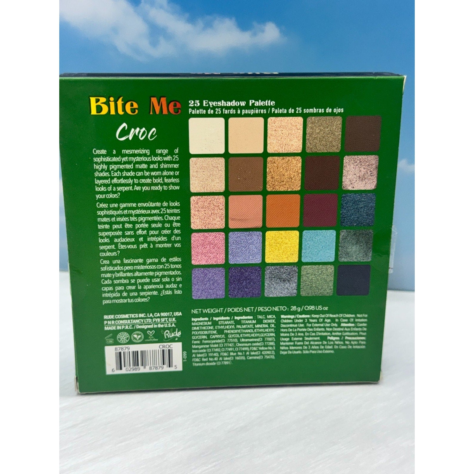 Rude Cosmetics Bite Me Croc 25 Eyeshadow Palette Matte & Shimmer Shades