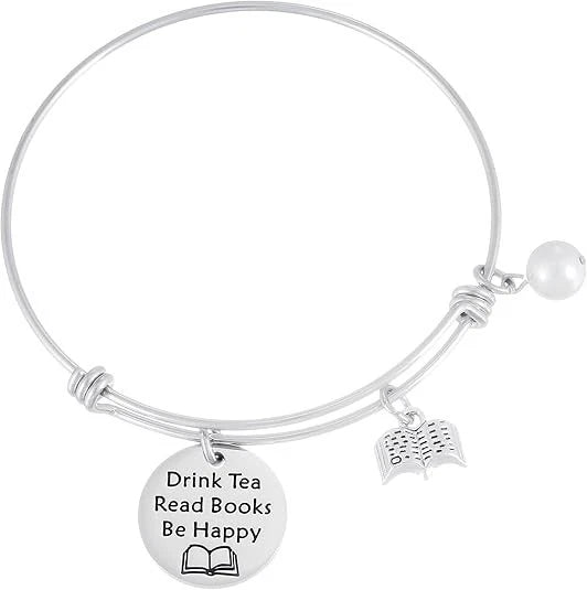 Bracelet that says: Drink tea, read books, be happy.